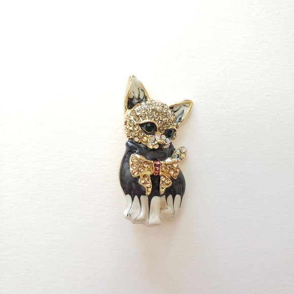 Sweet Kitty Cat Kitten with Bow Rhinestone Brooch Enamel Pin/Pend Cat Lover gift - Picture 8 of 9